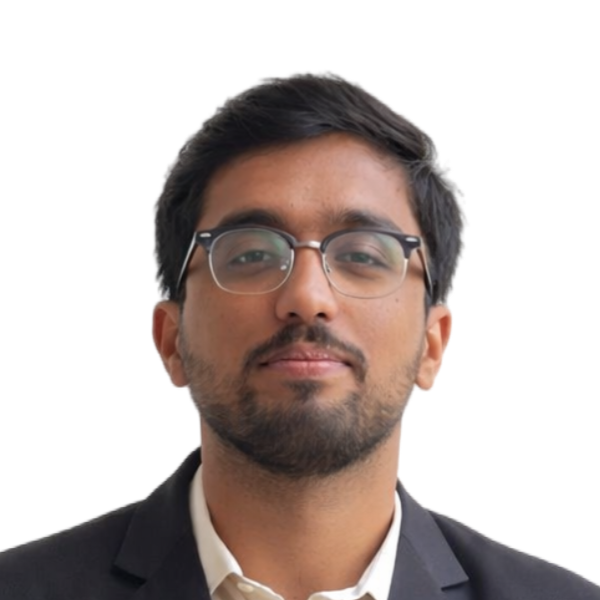 Portrait of Muhammad Saim Ayan wearing glasses and a dark suit